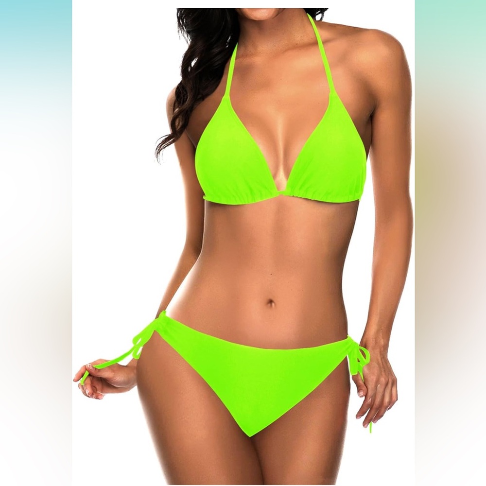 🚘Vibrant Green Triangle Bikini with Adjustable Ties 2 piece sexy swimsuit